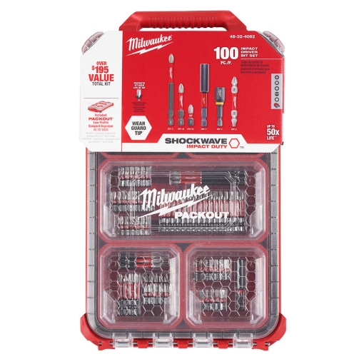 תמונה של סט 100 ביטים Milwaukee SHOCKWAVE Impact Duty במארז PACKOUT קומפקטי