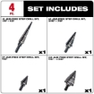 תמונה של סט 4 מקדחי קונוס (מדורגים) מילווקי Milwaukee 48-89-9223 – מקדחי צעד מקצועיים למתכת ופלסטיק
