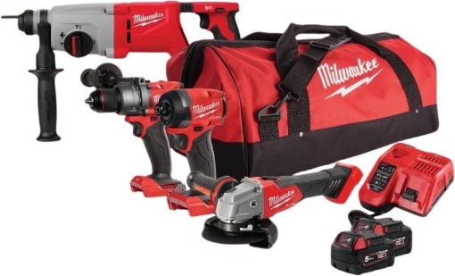 תמונה של סט דבלין מילווקי 4 כלים דור 4 - Milwaukee M18 FUEL GEN 4 | הסט המושלם: אימפקט, מקדחה רוטטת, משחזת ופטישון בתיק נשיאה