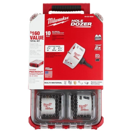 תמונה של מארז 10 מקדחי כוס בי-מטאל Milwaukee Hole Dozer עם מזוודת PACKOUT קומפקטית