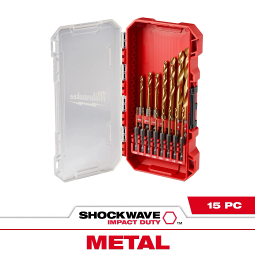 תמונה של מארז 15 מקדחי טיטניום Milwaukee Shockwave Red Helix | סט מקדחים מקצועי לקידוח מתכת ועץ